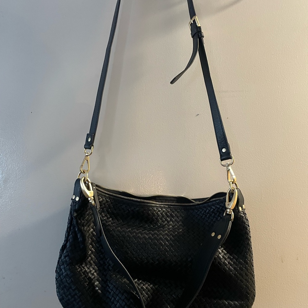 Black Woven Leather Shoulder Bag Quince